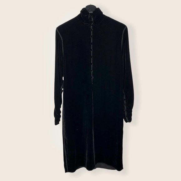 Vintage 90s Andrea Jovine Black Velvet Turtleneck Long Sleeve Tunic Small - Picture 1 of 12